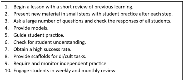 Figure 1 is a list of ten principles from Rosenshine (2012).